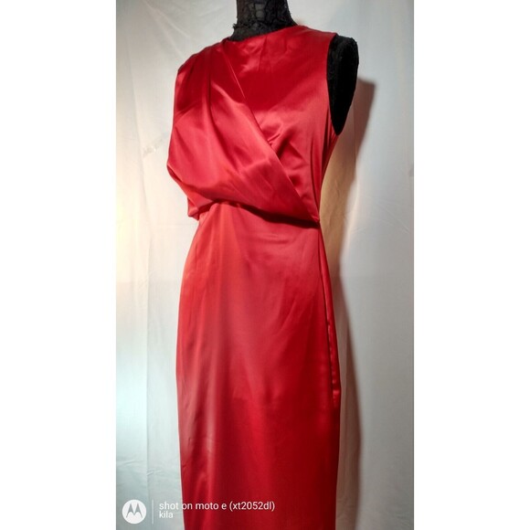 Zara Dresses & Skirts - Zara Women Long Satin Effect Draped Style Red Dress Size Medium